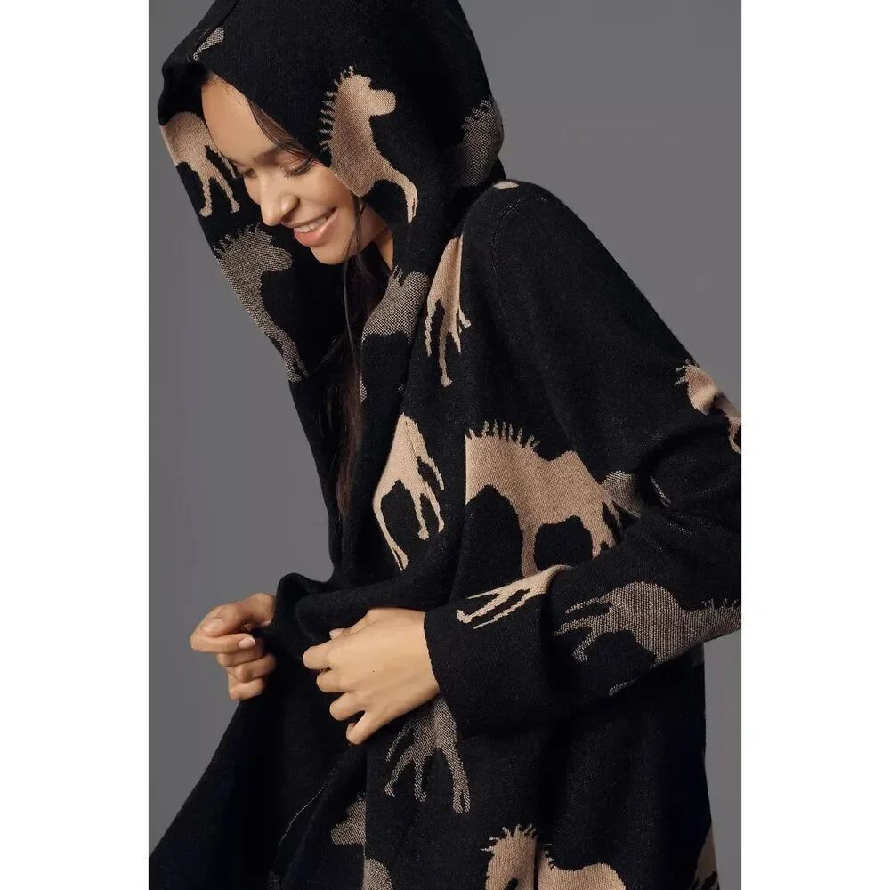 Anthropologie Maeve Oversized Open-Front Horse Pattern Cardigan Sweater XS NWT